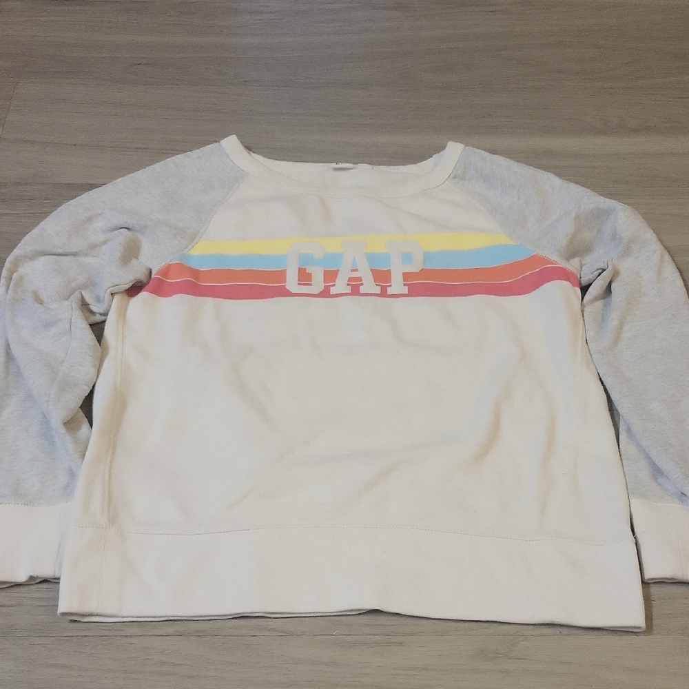 GAP Cream Sweatshirt with Colorful Stripes